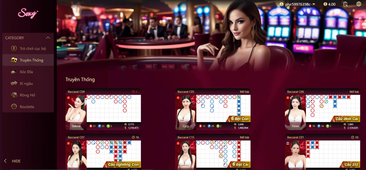 Sảnh Ae Sexy Casino với tr&ograve; Baccarat được nhiều ngươi y&ecirc;u th&iacute;ch